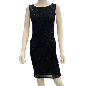 Alice+Olivia Black Beaded Cocktail Dress Size 2